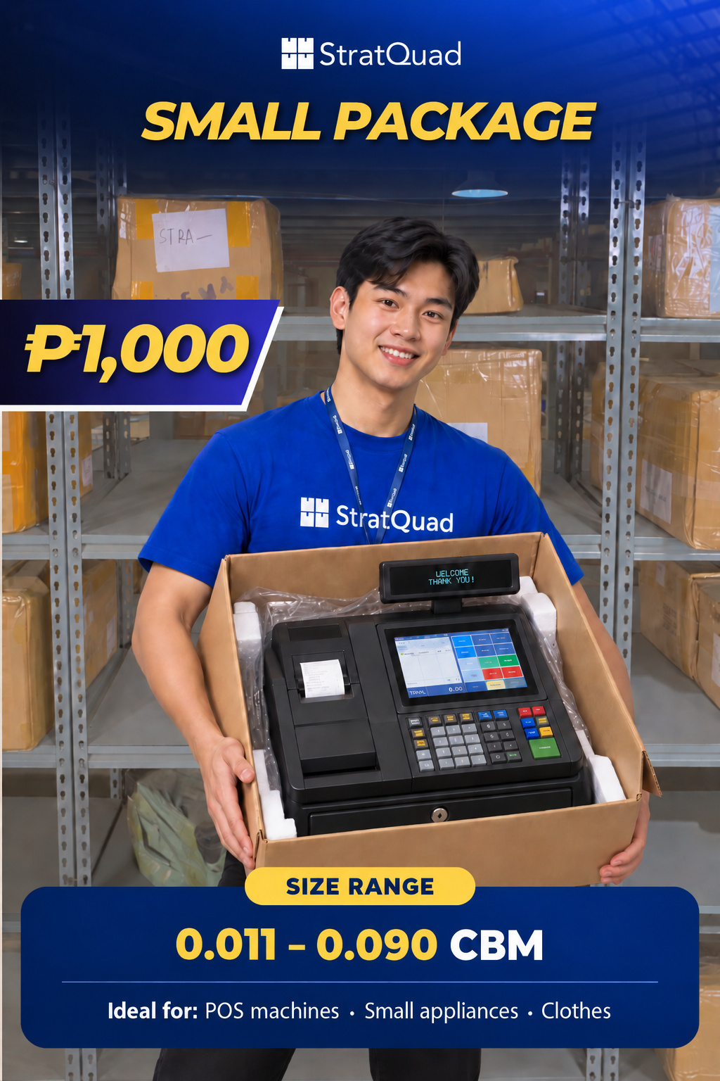 StratQuad small package rate, 0.011 to 0.090 CBM