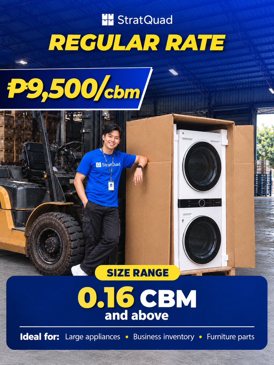 StratQuad regular rate for large cargo, 0.16 CBM and above